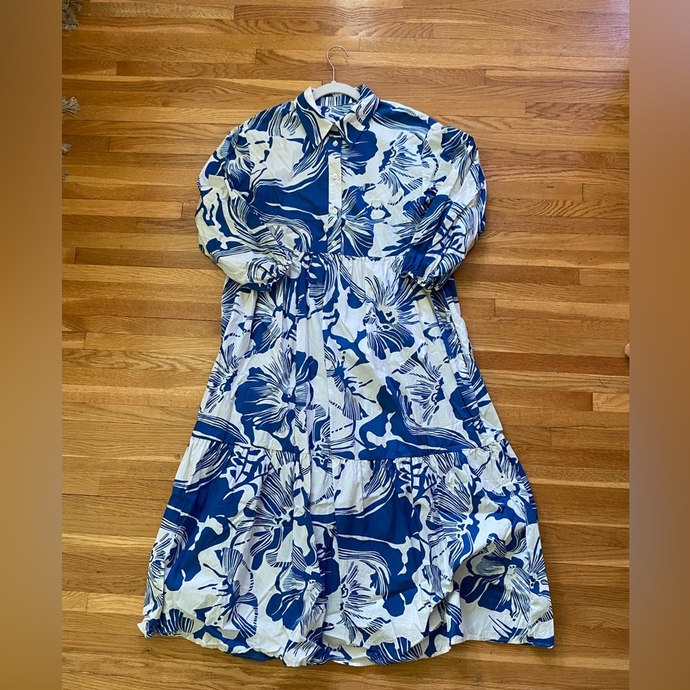 Anthropologie the Bettina shirt dress in blue white floral - Picture 2 of 7